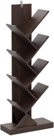 BATHWA Set of 2 Tree Bookshelves, Double 8 Shelf Tree Bookcases, Narrow I Shaped Book Shelves for Home Office, Rustic Wood Open Shelf Organizer Racks for Book CDs Magazines - LeafyLoom
