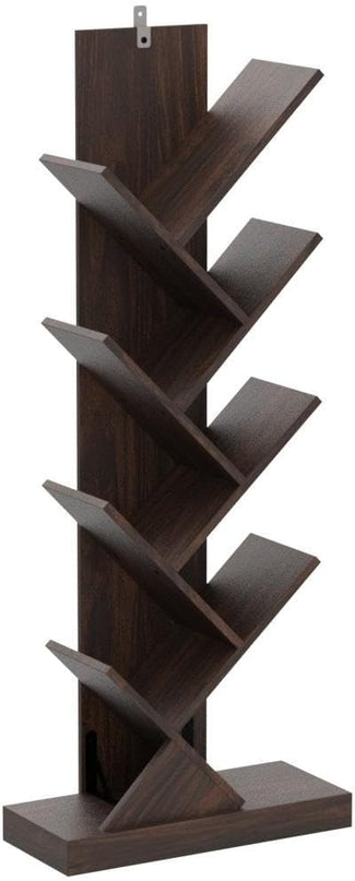 BATHWA Set of 2 Tree Bookshelves, Double 8 Shelf Tree Bookcases, Narrow I Shaped Book Shelves for Home Office, Rustic Wood Open Shelf Organizer Racks for Book CDs Magazines - LeafyLoom