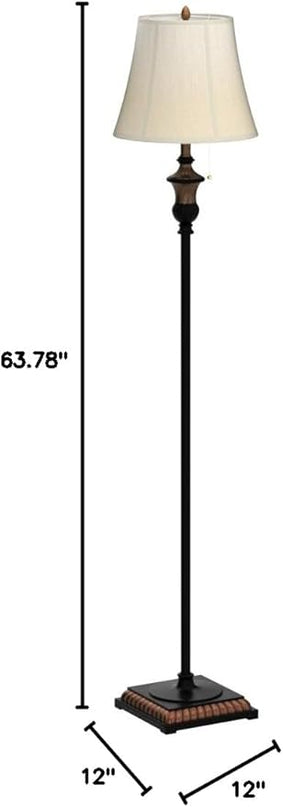 TOBUSA Traditional Floor Lamp, Classic Standing Lamp with Bronze Fabric Shade, Vintage Elegant Tall Pole Lamp for Living Room Bedroom Office Reading, Rustic Upright Floor Lights , Pull Chain Switch - LeafyLoom