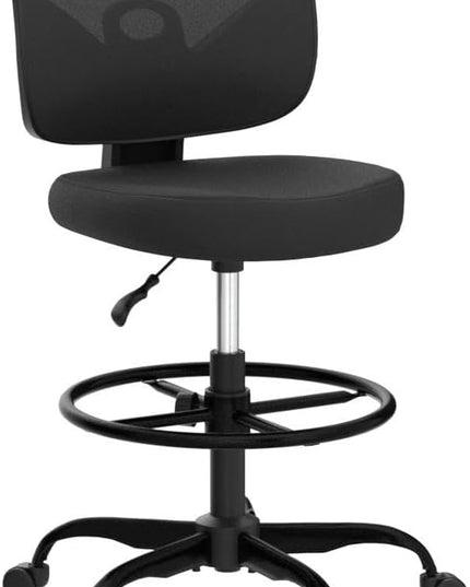 Primy Office Drafting Chair Armless, Tall Office Desk Chair Adjustable Height and Footring, Mid-back Ergonomic Standing Desk Chair Mesh Rolling Tall Chair for Art Room, Office or Home(Black) - LeafyLoom