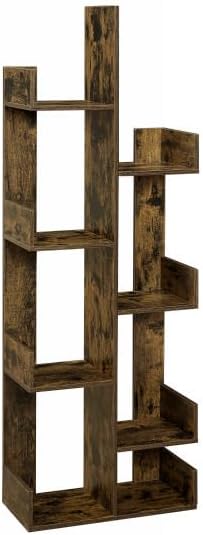 VECELO Tree Bookshelf, Geometric 8 Shelf Tree Bookcase Wood Bookshelves Display,Tree-Shaped Shelf Racks Organizer for Books,Magazines,CDs and Decors for LivingRoom Bedroom Studyroom Home Office,Brown - LeafyLoom