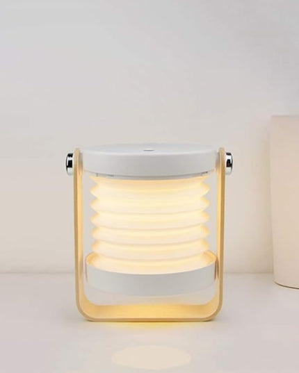 4-in-1 Foldable Table Lamp,USB Retractable LED Light,Wooden Handle Portable Lantern Light and Flashlight,Touch Control Dimmable 3 Level Brightness Night Light for Reading, Outdoor Camping (White) - LeafyLoom
