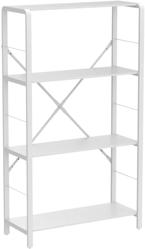 Rustic Bookshelf and Bookcase, Industrial Metal and Wood Book Shelves, 4-tier Shelving Unit for Living Room Bedroom, White Oak - LeafyLoom