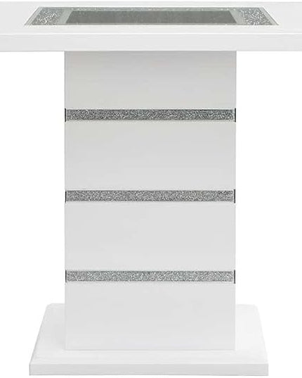 NicBex Dining Table Contemporary Kitchen Table Farmhouse Rustic Counter Height Table, Gray Velvet, Faux Crystal Diamonds &White High Gloss Finish Rectangular Dining Table, Easy Assembly, White - LeafyLoom