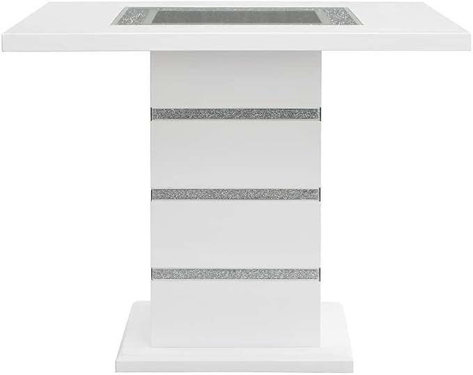 NicBex Dining Table Contemporary Kitchen Table Farmhouse Rustic Counter Height Table, Gray Velvet, Faux Crystal Diamonds &White High Gloss Finish Rectangular Dining Table, Easy Assembly, White - LeafyLoom