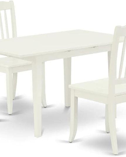 East West Furniture NODA3-LWH-W 3 Piece Kitchen Table Set for Small Spaces Contains a Rectangle Dining Room Table with Butterfly Leaf and 2 Dining Chairs, 32x54 Inch, Linen White - LeafyLoom