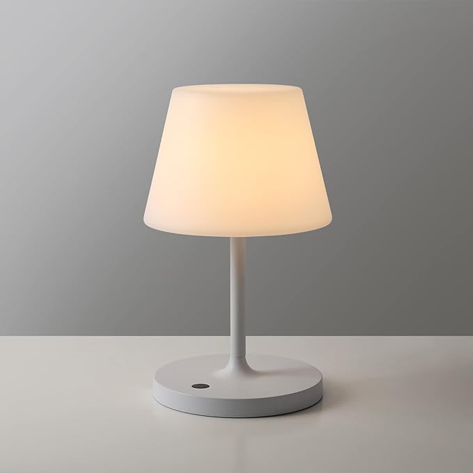 Outdoor Battery Operated Table Lamp Waterproof, 4000mAh Cordless Table Lamp Rechargeable, Touch Dimmable Desk Lamp, LED Night Light for Patio Camping Restaurant Home, H9.6in, White - LeafyLoom