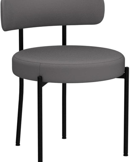 DYHOME Dark Grey Dining Chairs Set of 2, Mid-Century Modern Dining Chairs, Kitchen Dining Room Chairs, Curved Backrest Round Upholstered Boucle Sherpa Dining Chair with Black Metal Legs - LeafyLoom