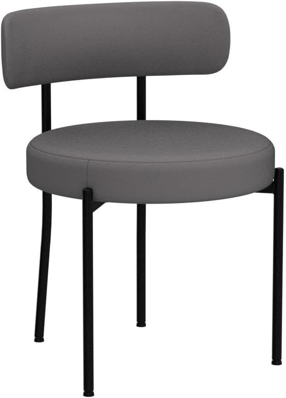 DYHOME Dark Grey Dining Chairs Set of 2, Mid-Century Modern Dining Chairs, Kitchen Dining Room Chairs, Curved Backrest Round Upholstered Boucle Sherpa Dining Chair with Black Metal Legs - LeafyLoom