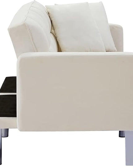 Sofa Modern Convertible Folding Lounge Couch Loveseat Daybed Living Room Furniture Sets with 2 Pillows,3 Adjustable Angles Backrest with 6 Metal Legs for Bedroom,Office-White Sofá - LeafyLoom
