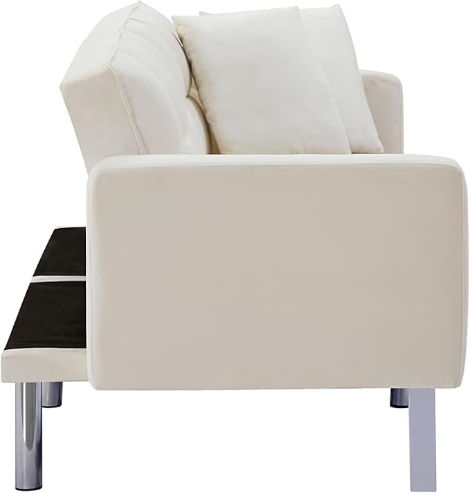 Sofa Modern Convertible Folding Lounge Couch Loveseat Daybed Living Room Furniture Sets with 2 Pillows,3 Adjustable Angles Backrest with 6 Metal Legs for Bedroom,Office-White Sofá - LeafyLoom