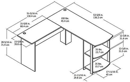 Dakota L-Shaped Desk with Bookshelves, White/Sonoma Oak - LeafyLoom