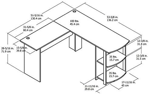 Dakota L-Shaped Desk with Bookshelves, White/Sonoma Oak - LeafyLoom