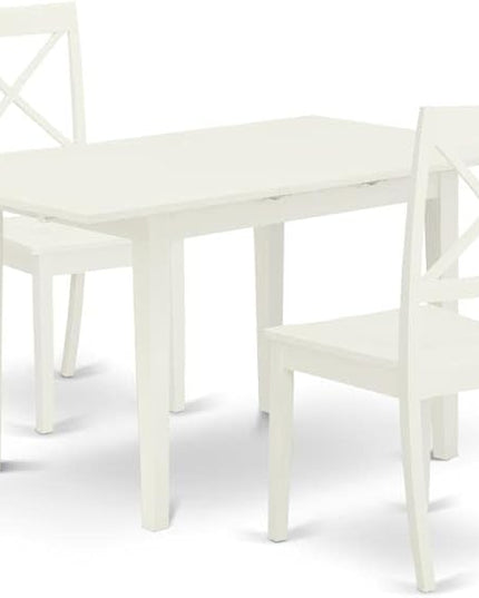 East West Furniture NOBO3-WHI-W 3 Piece Room Set Contains a Rectangle Kitchen Table with Butterfly Leaf and 2 Dining Chairs, 32x54 Inch - LeafyLoom