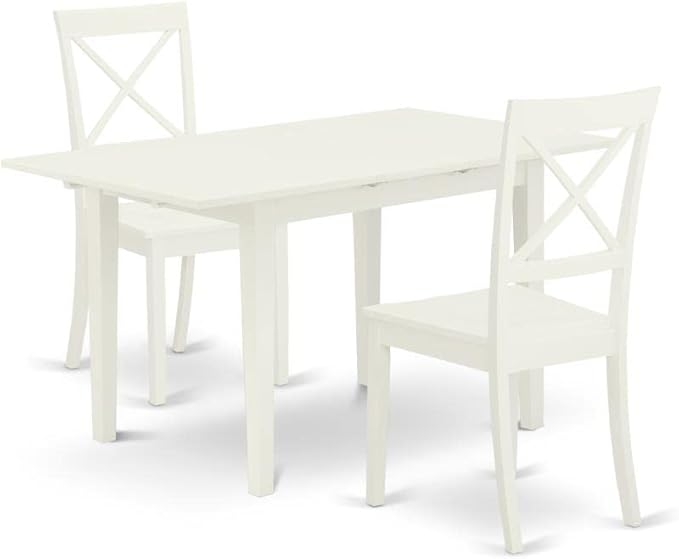 East West Furniture NOBO3-WHI-W 3 Piece Room Set Contains a Rectangle Kitchen Table with Butterfly Leaf and 2 Dining Chairs, 32x54 Inch - LeafyLoom