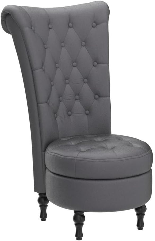 Royal Velvet Accent Chair for Vanity with Storage and Luxurious Upholstery, Retro Design and Versatile Usage for Living Room, Bedroom, Lounge and Office, Grey - LeafyLoom