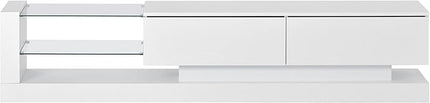 Merax TV Stand with Media Storage Cabinet, Modern High Gloss Entertainment Center for 75 Inch Television, 16 RGB LED Color Changing Lights, for Living Room, 74.8 inch Length, White - LeafyLoom