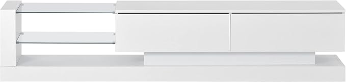 Merax TV Stand with Media Storage Cabinet, Modern High Gloss Entertainment Center for 75 Inch Television, 16 RGB LED Color Changing Lights, for Living Room, 74.8 inch Length, White - LeafyLoom