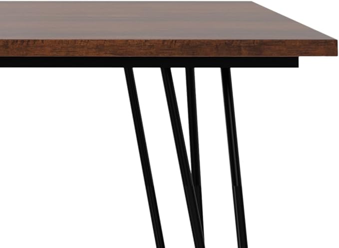 SIMPLIHOME Hunter SOLID MANGO WOOD and Metal Rectangle Industrial Table for The Dining Room, 66 inch, Umber Brown - LeafyLoom