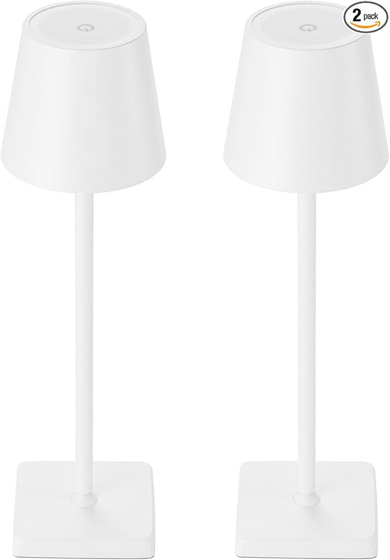 2 Pack Cordless Table Lamp Rechargeable LED Desk Lamp 5200mAh Aluminum Shell Battery Lamps Stepless Dimmable Portable Table Lights for Dinner/Restaurant/Outdoor IP54 Waterproof White - LeafyLoom