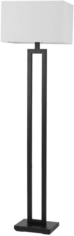 Globe Electric 67046 D'Alessio 58" Floor Lamp, Matte Black, White Linen Shade, On/Off Socket Rotary Switch - LeafyLoom