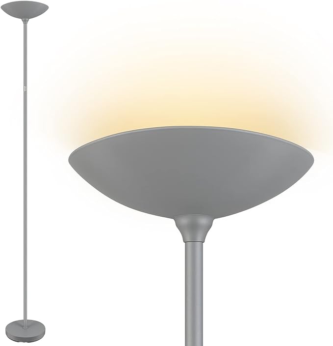 Floor Lamp, Standing Lamp, 20W 2000LM LED Torchiere Floor Lamp, Stepless Dimmable, Touch Control, 3000K Daylight, 50000hrs Lifespan, Floor Lamps for Living Room, Standing Lamps for Bedroom Gray - LeafyLoom