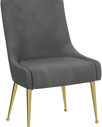 Meridian Furniture Owen Collection Modern | Contemporary Velvet Upholstered Dining Chair with Polished Gold Metal Legs, Set of 2, 24" W x 21" D x 34.5" H, Grey - LeafyLoom