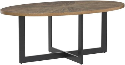 Solid Wood Oval Coffee Table with Cross Metal Legs, 47.9" Industrail Bar Cocktail Table for Living Room Kitchen Office Sofa Table Bristro Table for Cafe/Bar Rustic Brown 1831 - LeafyLoom
