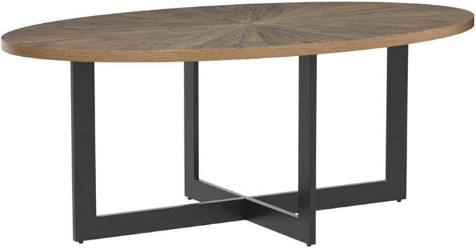 Solid Wood Oval Coffee Table with Cross Metal Legs, 47.9" Industrail Bar Cocktail Table for Living Room Kitchen Office Sofa Table Bristro Table for Cafe/Bar Rustic Brown 1831 - LeafyLoom