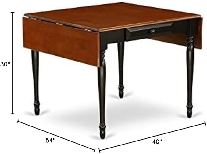 East West Furniture Monza Mid-Century Modern Rectangle Dining Table Top with Dropleaf & Stylish Legs, 36x54 Inch, Black & Cherry - LeafyLoom