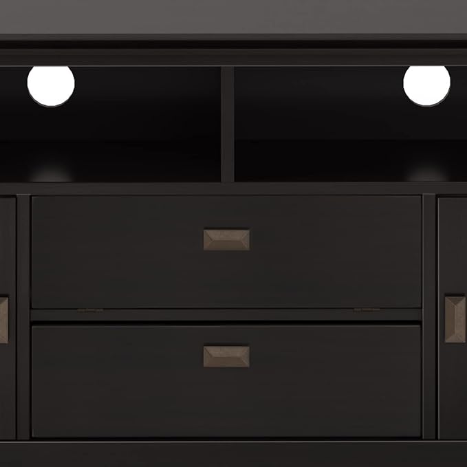 SIMPLIHOME Artisan SOLID WOOD 72 Inch Wide Transitional TV Media Stand in Hickory Brown for TVs up to 80 Inches, For the Living Room and Entertainment Center - LeafyLoom