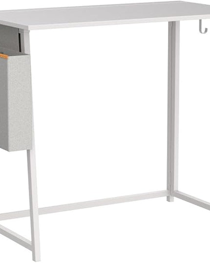 4NM 31.5" Small Desk with Storage Bag, Simple Assembly Folding Computer Desk Home Office Desk Study Writing Table for Small Space Offices - All White - LeafyLoom