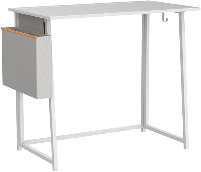 4NM 31.5" Small Desk with Storage Bag, Simple Assembly Folding Computer Desk Home Office Desk Study Writing Table for Small Space Offices - All White - LeafyLoom