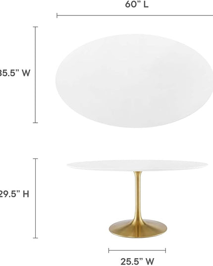Modway Lippa 60" Oval-Shaped Mid-Century Modern Dining Table with White Wood Top and Gold Base - LeafyLoom