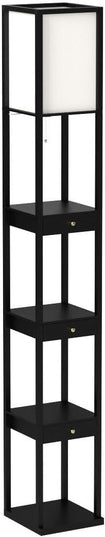 Brightech Maxwell Drawer Edition - Modern Shelf Floor Lamp with Drawer - Corner Display Floor Lamps with Shelves for Living Room, Bedroom and Office - Black - LeafyLoom