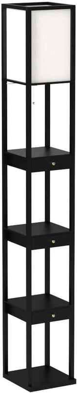Brightech Maxwell Drawer Edition - Modern Shelf Floor Lamp with Drawer - Corner Display Floor Lamps with Shelves for Living Room, Bedroom and Office - Black - LeafyLoom