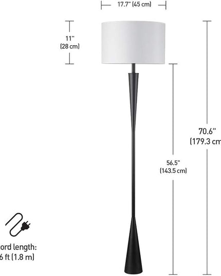 Globe Electric x Novogratz 67224 Temple 70" Floor Lamp, Matte Black, White Fabric Shade, Socket Rotary Switch - LeafyLoom