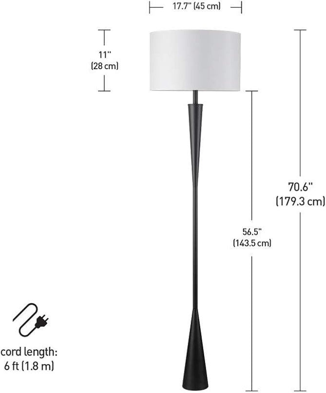 Globe Electric x Novogratz 67224 Temple 70" Floor Lamp, Matte Black, White Fabric Shade, Socket Rotary Switch - LeafyLoom