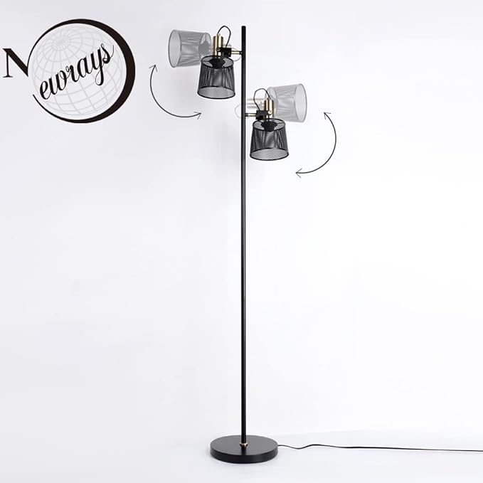 Newrays 2-Way Industrial Retro Iron Metal Mesh Floor Lamps with Adjustable Switch Plug-in for Living Room Bedroom Office - LeafyLoom