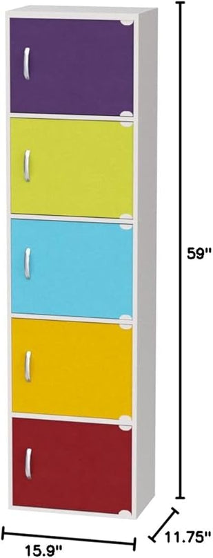 HODEDAH IMPORT Bookcase, Rainbow, 5 Door - LeafyLoom