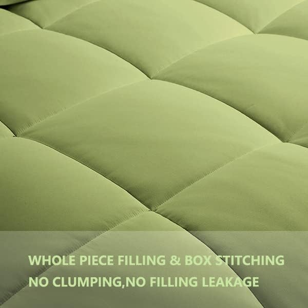 Queen Comforter Set 3 Pieces - Goose Down Alternative with 2 Pillow Shams - Extra Thick - Soft and Comfortable - Machine Washable (Queen,Green) - LeafyLoom