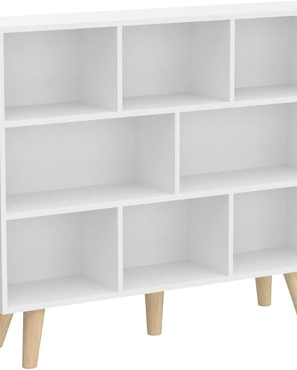 IOTXY Wooden Open Shelf Bookcase - 3-Tier Floor Standing Display Cabinet Rack with Legs, 8 Cubes Bookshelf, Warm White - LeafyLoom