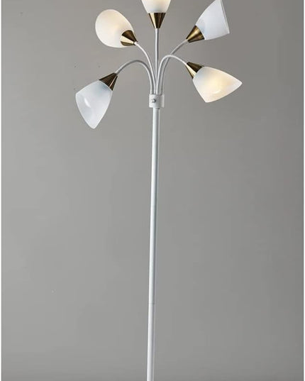 Adesso 7205-02 Multi-White Shade Floor Lamp, Adjustable Gooseneck Arms, White w. Antique Brass Accents - LeafyLoom