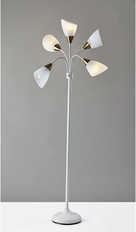 Adesso 7205-02 Multi-White Shade Floor Lamp, Adjustable Gooseneck Arms, White w. Antique Brass Accents - LeafyLoom