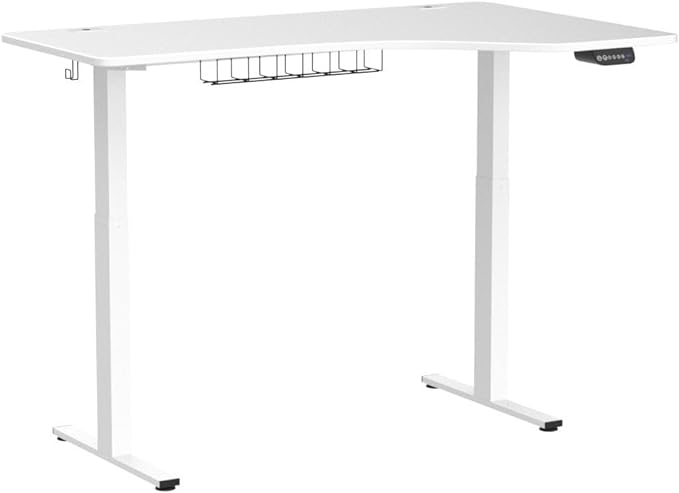 SHW 55-Inch L-Shaped Electric Height Adjustable L-Shaped Standing Desk with Right Facing Corner, White - LeafyLoom