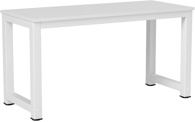 Tribesigns Computer Desk, 55 inch Large Office Desk Computer Table Study Writing Desk for Home Office, White + White Leg - LeafyLoom