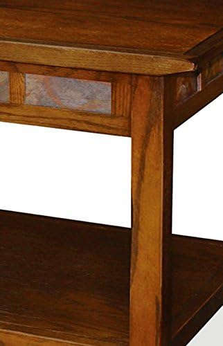 Leick Home 10058 Slate Tile Coffee Table with Shelf, 20 in x 38 in x 20.5 in, Rustic Oak - LeafyLoom