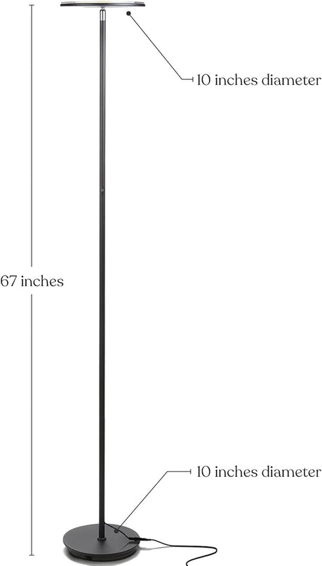 Brightech Sky Flux Dimmable LED Floor Lamp – Super Bright Floor Lamp for Living Room and Offices – Torchiere Standing Lamp with 3 Light Options, Tall Lamp for Bedroom Reading and More - Black - LeafyLoom