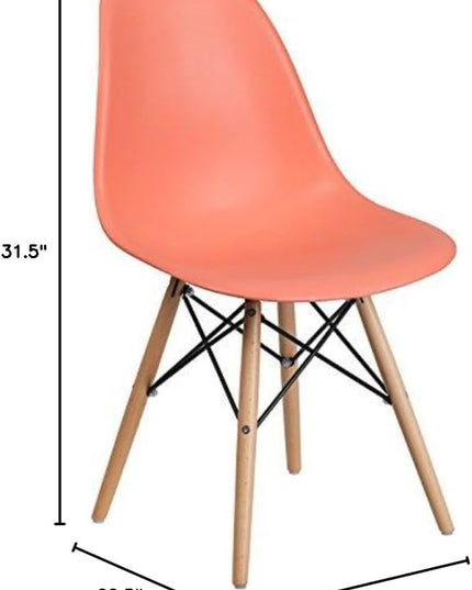 Flash Furniture Elon Series Peach Plastic Chair with Wooden Legs - LeafyLoom