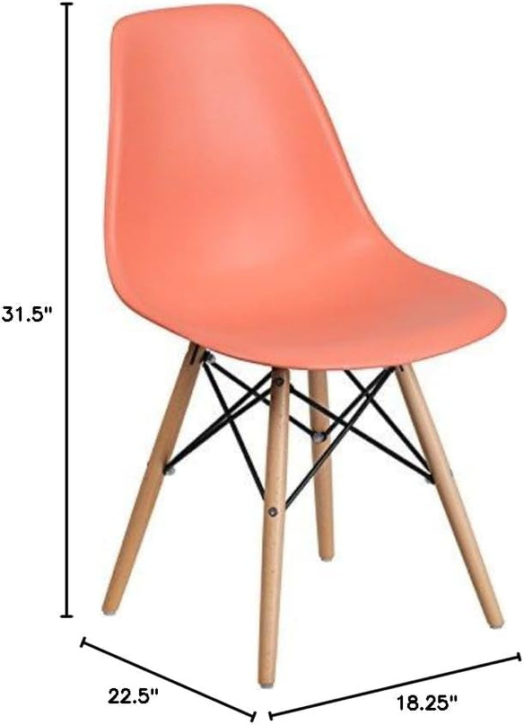 Flash Furniture Elon Series Peach Plastic Chair with Wooden Legs - LeafyLoom